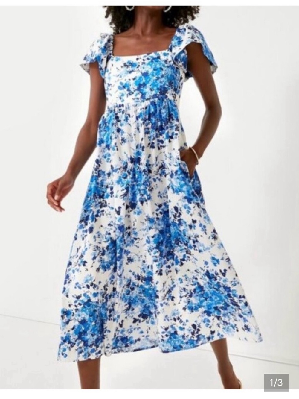 Tuckernuck Small Bluebell Meadows Cecily Midi Dress Floral Flutter Smocked